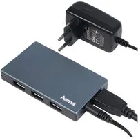 Hama 4-Port USB 3.0 Aktiv USB-Hub mit Netzteil Grau USB-Adapter USB-A zu USB-A, USB-3.0-Verteiler 1 zu 4 Ports Schnelllade-Funktion, Abwärtskompatibel