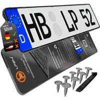 L & P Car Design Kennzeichenhalter für Auto rahmenlos Schwarz dezent sicher langlebig, (2-St)