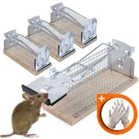 RAPIZZ Lebendfalle Mäusefalle Tierfreundlich & ohne Gift, Für den Innen-und Außenbereich, 4er-Set in Holz oder 2er-Set in ABS, Mit Tipps und Anleitung