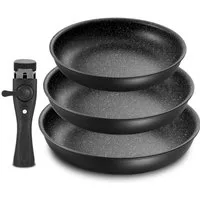 SunJas Pfannen-Set D-Pan301 PfannenSet mit abnehmbarem Griff und Antihaftbeschichtete, Aluminium (Bratpfannen Ø 20/24/28 cm, 3-tlg., pfanne für aller Herdarten geeignet)