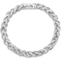 Tony Fein Silberarmband Zopfarmband 8 mm Geflochten Rund 925er Silber Massiv Rhodiniert Zirkon, Made in Italy für Damen und Herren