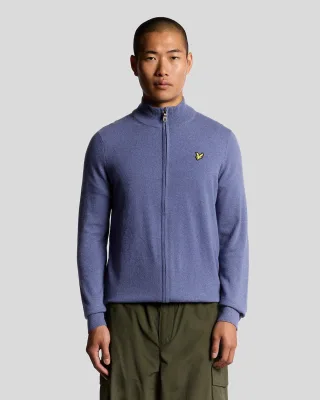Lyle & Scott Strickjacke mit Reißverschluss aus Lammwollmischung – Grau