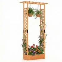 COSTWAY Blumenkasten (1 St), mit Rankgitter, Hochbeet für Kletterpflanzen, Sichtschutz