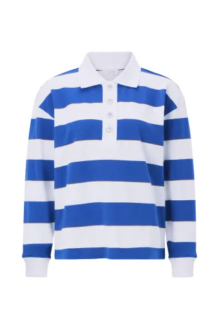 Rich & Royal - Striped Polo Sweater royal blue - Gr. - S