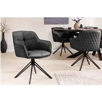 riess-ambiente Polsterstuhl EUPHORIA schwarz – Echtleder, drehbar, Metall-Füße, mit Armlehne (Einzelartikel, 1 St), mit 180° Drehfunktion und Autoreturn – ideal für elegante Esszimmer