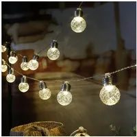 MARELIDA LED-Lichterkette 20 Kristallkugeln Solar Deko Kugel Girlande Außen Lichtsensor L: 3,8m, 20-flammig