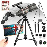 NACATIN Teleskop Kinder & Einsteiger Refraktor-Teleskop 70mm/300mm Tubuslänge, mit Stativ, 15X-150X, Handy-Adapter