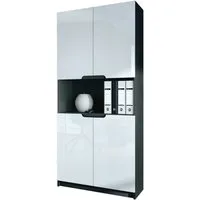 Vladon Aktenschrank Logan V2 (Aktenschrank, mit Soft-Close Funktion) Schwarz matt/Weiß Hochglanz (82 x 185 x 37 cm)