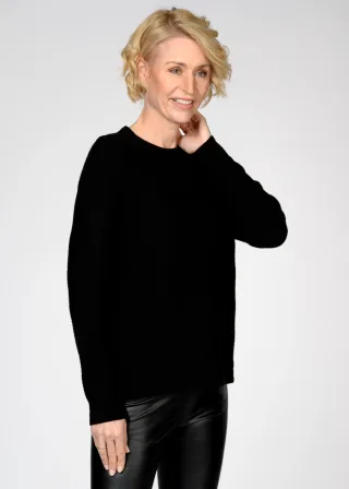 CLARINA - Rdh.-Pullover, 1/1 Arm, uni schwarz - Gr. - 46