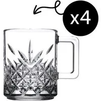 Pasabahce Gläser-Set Timeless Glasbecher mit Henkel, 4-tlg., Glas, 4er set, 195ml, stapelbar & temperiert, ideal für Kaffee, Tee