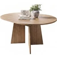 yourhouse24 Esstisch Runder ELENA ausziehbar 120-160 cm Eiche Japandi Design, Synchronauszug, interne Einlegeplatte, stabiles Kreuzgestell
