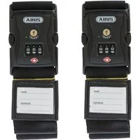 ABUS Koffergurt Kofferband-Schloss 620TSA/192 - USA Reise, Zahlencode, 2 Stk., Schwarz, Individuell einstellbarer dreistelliger Zahlencode, mit Adressetikett