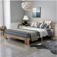 KLAM HOME Bettgestell Doppelbett Holzbett Massivholz Massiv Ehebett Bettgestell 140 x 200 cm, Holzbett Einzelbett für 1-2 Personen