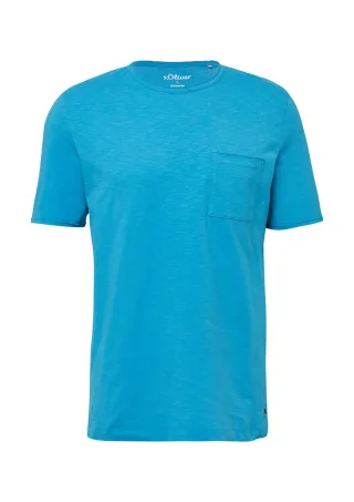s.Oliver Red Label - Flammgarn-T-Shirt mit Brusttasche und offenen Kanten grün/blau - Gr. - S