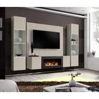 ASM-Moebel Wohnwand Wohnwand FLY M3 CC mit Push-Click System mit Bio Ethanol Kamin und Led, Mit Bio-Ethanol Kamin, Led Beleuchtung und Push-Click System.