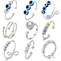 LuxusKollektion Ring-Set Stressring Spinner Verstellbar Diamant Silber Damen 9 Stück