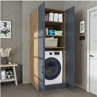 Roomart Waschmaschinenumbauschrank SERIE DORA II Waschmaschinenschrank 70 cm, 2 Größen in 5 Farben (für Waschmaschine & Trockner mit Regalböden, Waschmaschinenschrank für Waschmaschine & Trockner – 2 Höhen wählbar) 130 kg Belastbarkeit, 73,8 cm tief,