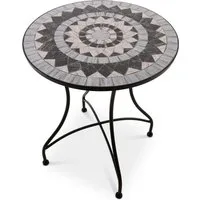 Raburg Gartentisch Mosaiktisch, Balkon- und Terrassentisch, 60 cm Ø, 72 cm hoch, Mayla (rund), liebevolle Handarbeit, Mosaikmuster, schwarzes Metallgestell