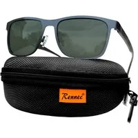 Rennec Sonnenbrille (Metall Sonnenbrille Herren Polarisiert Rechteckige Gläser mit Brillenbox) Leichte Edelstahl Brille 26g Polarisiert Getönt Schwarz oder Grün