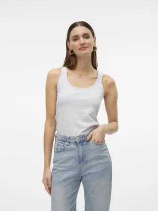VERO MODA - VMLULU LONG TANK TOP JRS NOOS Super Light Grey Melange - Gr. - XS
