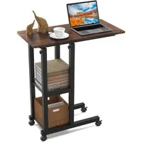 JEOBEST Beistelltisch Couchtisch mit Rollen Laptoptisch Höhenverstellbar Schreibtisch, Sofatisch Nachttisch Kaffeetisch mit 2 unteren Regalen, C-förmig