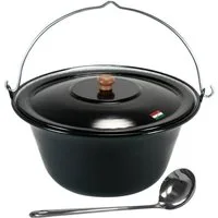 Grillplanet Holzkohlegrill Gulaschkessel 15 Liter Emaille Deckel Schöpfkelle 9015, Set