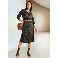 MADELEINE Midikleid Elegantes Kleid mit grafischem Muster Midikleid mit Rundhals, Taillenband und langen Ärmeln