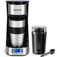 Aigostar Kaffeemaschine mit Mahlwerk Korbfilter, Kaffeemaschine mit Thermobecher, 24h-Timer, AutoClean-Funktion, Korbfilter, Kaffeemaschine mit Thermobecher, 24h-Timer, AutoClean-Funktion