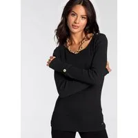 Bruno Banani Strickpullover aus Rippstrick, figurbetonte Passform, mit Aufschlag und Knopf