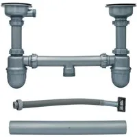 Stabilo Sanitär Siphon Siphon mit Ablaufgarnitur 1 1/2 Zoll Edelstahl für Doppelwaschbecken