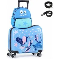 COSTWAY Kinderkoffer 12"+18" Trolley, mit 4 Rollen & wasserdichter Hartschale