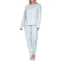 Normann Pyjama Normann Damen Schlafanzug langarm mit Pyjamahose in Streifenoptik