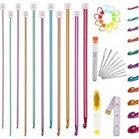 LuxusKollektion Häkelnadeln Tunesische Häkelnadeln Set mit Zubehör, Aluminium Lange Nadeln 2-8 mm