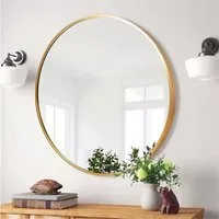 BOURGH Wandspiegel CLARITE Runder Wandspiegel Ø90cm - Spiegel / Dekospiegel Rahmen gold, für Wohnzimmer, Schlafzimmer, Flur & Bad