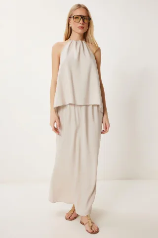 Halter-Nacken-Bluse & Maxi-Rock Co-Ord Set
