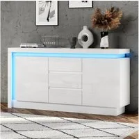 BlingBin Sideboard Hochglanz Kommode Anrichte Beistelltisch Buffetschrank mit LED (Aufbewahrungsschrank mit 3 Schubladen und 2 Türen, Verstellbaren Einlegeböden, 1 St., Gesamtabmessungen: 140*35*72cm, Gewichtskapazität: 40kg), Komodenschrank für Essz