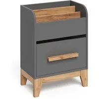 VitaliSpa® Bücherregal Malia, Grau/Artisan, 55 x 70 cm mit Schublade