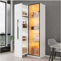 BlingBin Stauraumvitrine LED-Vitrine Multifunktionsschrank (1-St., mit warmgelben Aluminium-Lichtleisten, Soft-Close-Scharniere) Soft-Close-Scharniere, mehrfarbiger Beleuchtung & Kippschutz