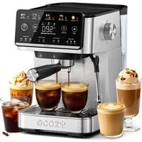 eCozy Espressomaschine mit Milchaufschäumer, Interaktiver Touchscreen, 4-in-1 Siebträgermaschine für Espresso, Kaffee, Cold Brew, Over Ice, Cappuccino, Latte, Siebfilter, One-Touch-Selbstreinigung, Schnelle Aufheizzeit