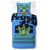 BrandMac Bettwäsche Minecraft "Night Schemes" - Wende-Bettwäsche, Gaming 135x200 & 80x80, Baumwolle, 100% Baumwolle