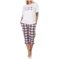 Normann Pyjama Normann Damen Pyjama mit karierter Capri Hose - auch in Übergrößen