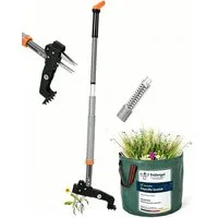 GarveeMore Unkrautstecher Löwenzahnentferner Unkrautentferner 117 cm Länge, 117 cm Gesamtlänge, mit Edelstahlkrallen & 50L Gartensack