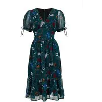 Hell Bunny A-Linien-Kleid Sianna Midi Dress Teal Vintage Retro Blumen Druck