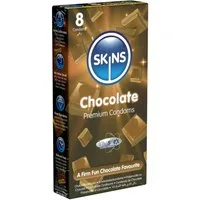 SKINS Condoms Kondome Chocolate, samtweiche Oberfläche, fühlt sich an wie "echt", Packung mit, 8 St., Kondome mit süßem Schokoladen-Aroma, durchsichtiges Latex (kristallklar), kein Latexgeruch
