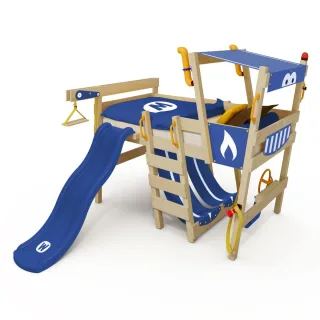 Hochbett CrAzY Smoky mit Rutsche 90x200 cm - Spielbett aus Massivholz mit Dach - Abenteuerbett für Kinderzimmer für kreativen Spielspaß - Wickey