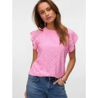 Vero Moda Rundhalsshirt VMTASSA SL FRILL TOP NOOS Materialmix, loose fit