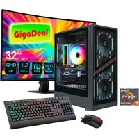 GAMEMAX GigaDeal AERIS GB 2804 AMD Ryzen 7 5700X 32GB 1TB SSD RTX 5060Ti Gaming-PC-Komplettsystem (32", AMD Ryzen 7 5700X, RTX 5060 Ti, 32 GB RAM, 1000 GB SSD, Windows 11 + Gigabyte GS32QCA LED-Monitor Curved, 80 cm 32)