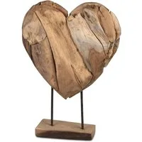 formano Skulptur Herz Holz Skulptur aus massivem Teakholz 60 cm auf Standfuß