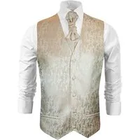 Paul Malone Anzugweste Herren Hochzeitsweste mit Plastron Set 2tlg florale - Bräutigam (Set, 2-tlg., mit Weste und Plastron) cappuccino braun V42, Gr. 52 (M)