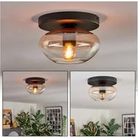 hofstein Deckenleuchte Deckenlampe aus Metall/Glas in Schwarz/Bernsteinfarben/Klar, ohne Leuchtmittel, Leuchte im Retro/Vintage-Design mit Glasschirm (20 cm), 1 x E27